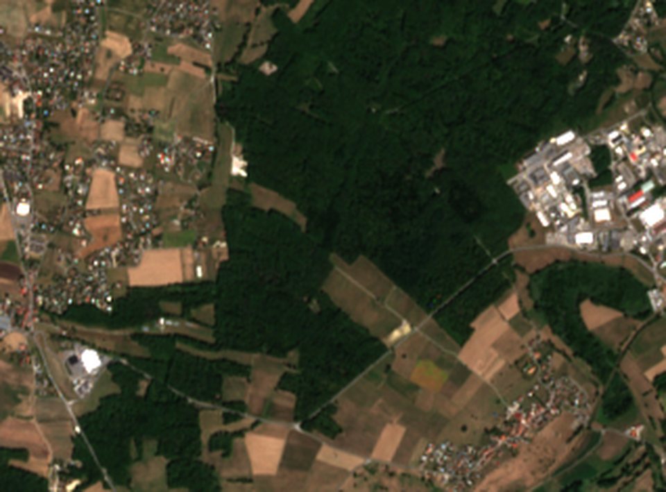 Avant : Image satellite Sentinel-2 du 19 août 2026 : la forêt à l’ouest de la zone d’activités de Bons-en-Chablais, avant le défrichement